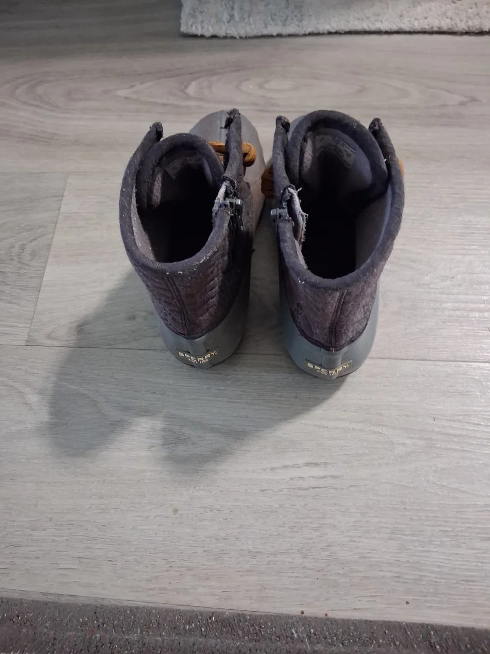 SPERRY GIRLS Waterproof Duck Boots with Brown Laces - Slate Gray GIRLS SIZE 4 US